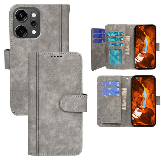 For Oppo Reno14 Pro 5G (Global) Leather Case Line Pattern Wallet Phone Cover with 9 Card Slots - Grey