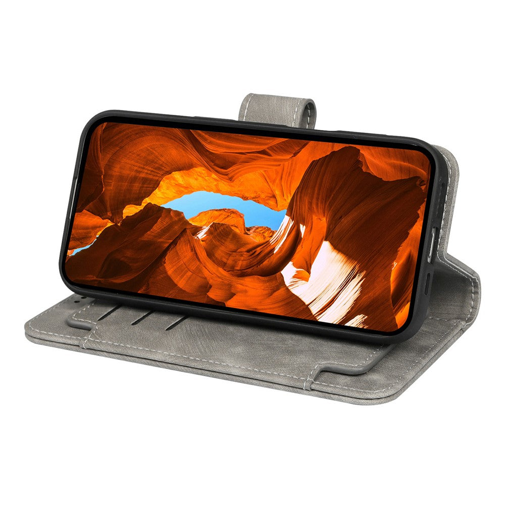 For Oppo Reno14 Pro 5G (Global) Leather Case Line Pattern Wallet Phone Cover with 9 Card Slots - Grey