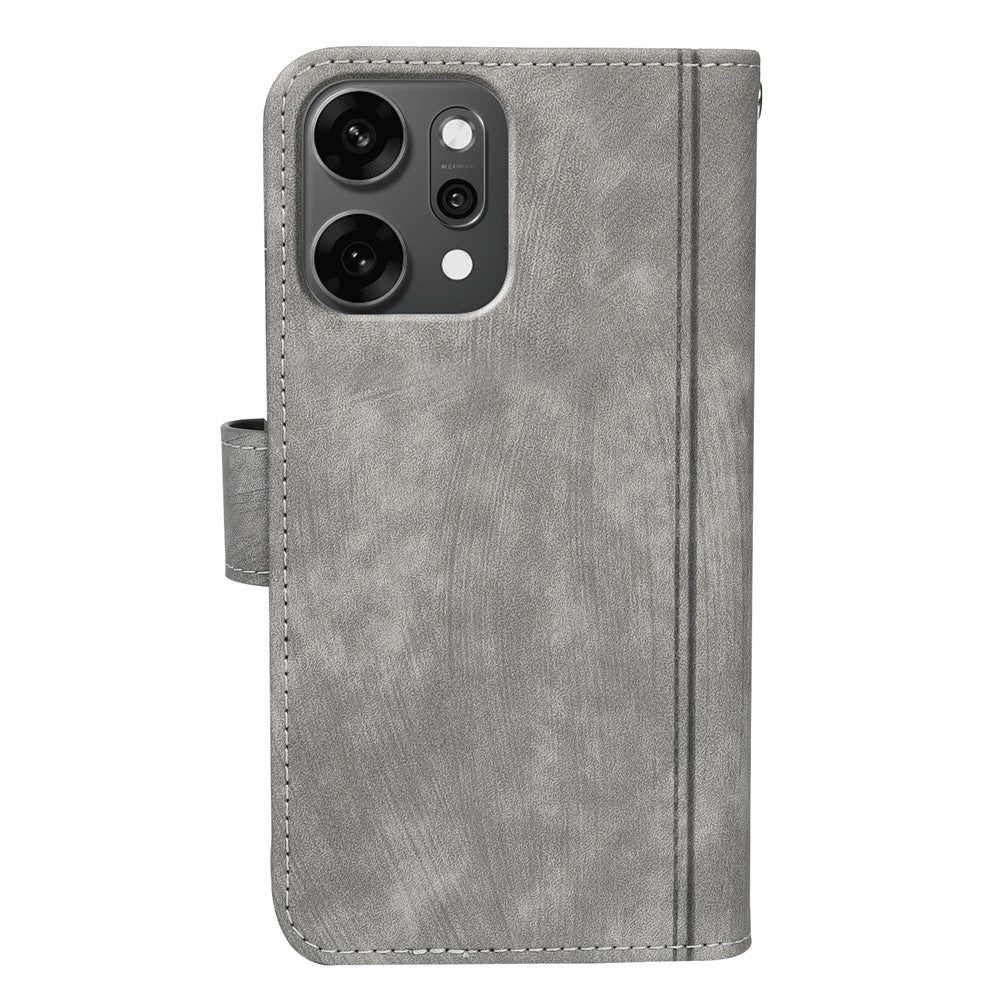 For Oppo Reno14 Pro 5G (Global) Leather Case Line Pattern Wallet Phone Cover with 9 Card Slots - Grey