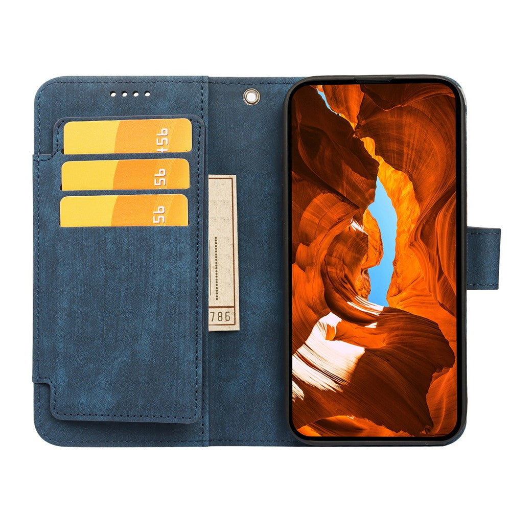 For Oppo Reno14 Pro 5G (Global) Leather Case Line Pattern Wallet Phone Cover with 9 Card Slots - Blue