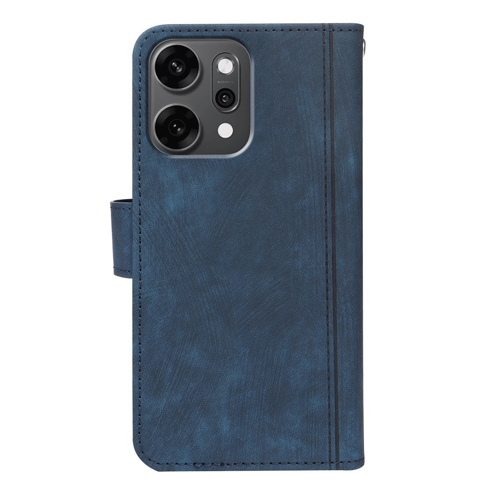 For Oppo Reno14 Pro 5G (Global) Leather Case Line Pattern Wallet Phone Cover with 9 Card Slots - Blue