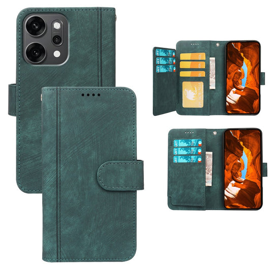 For Oppo Reno14 Pro 5G (Global) Leather Case Line Pattern Wallet Phone Cover with 9 Card Slots - Green