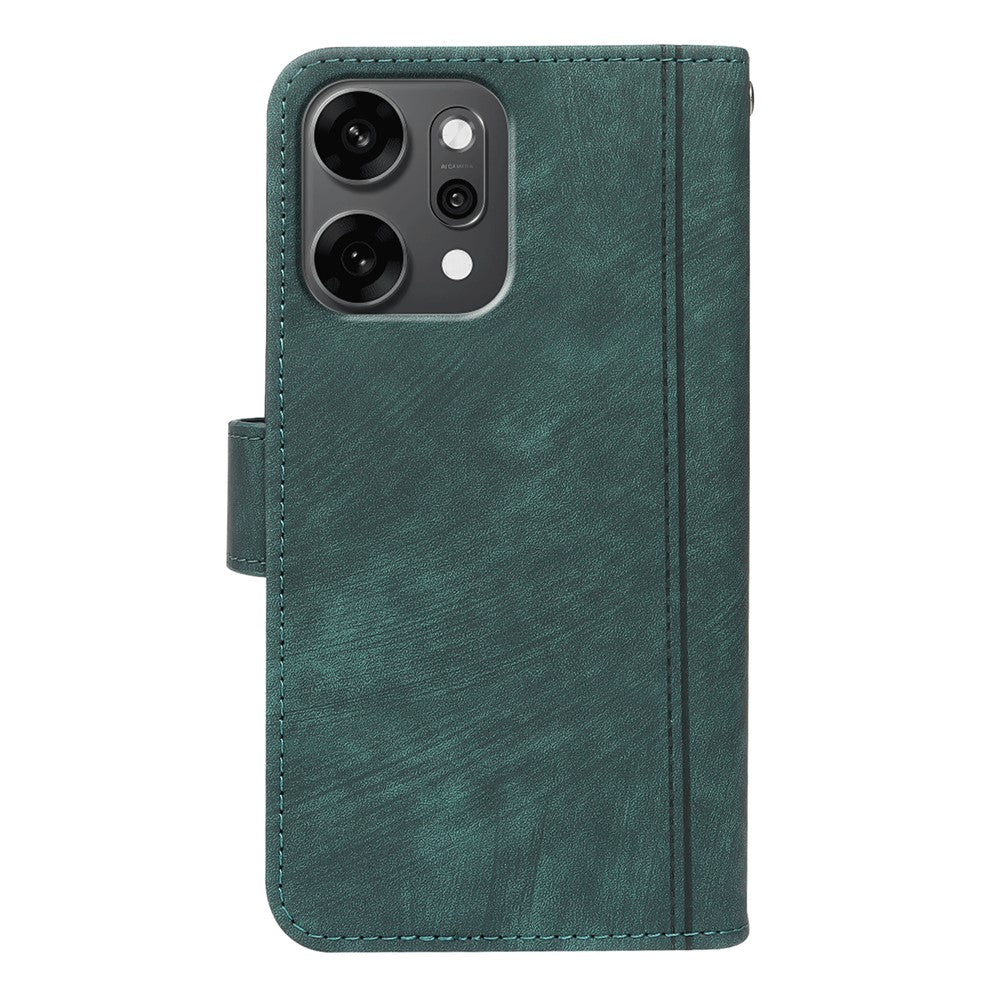 For Oppo Reno14 Pro 5G (Global) Leather Case Line Pattern Wallet Phone Cover with 9 Card Slots - Green