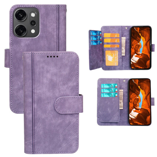 For Oppo Reno14 Pro 5G (Global) Leather Case Line Pattern Wallet Phone Cover with 9 Card Slots - Purple