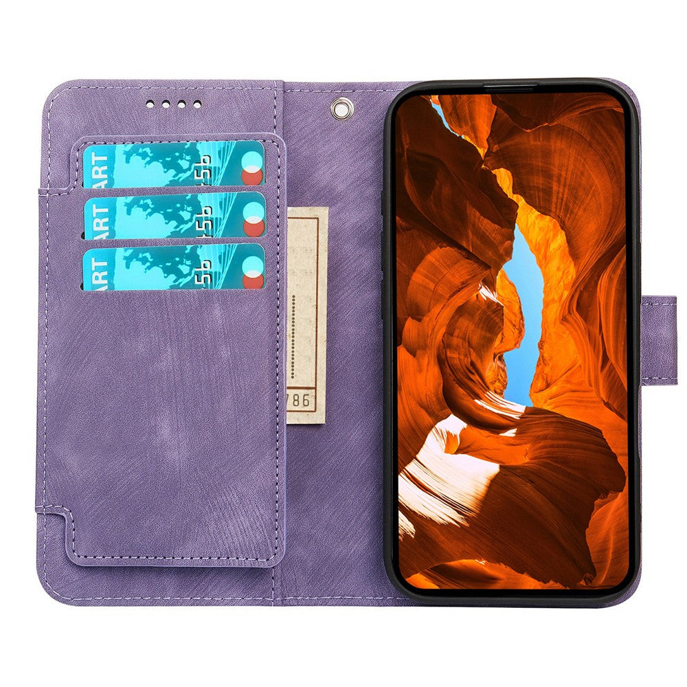 For Oppo Reno14 Pro 5G (Global) Leather Case Line Pattern Wallet Phone Cover with 9 Card Slots - Purple