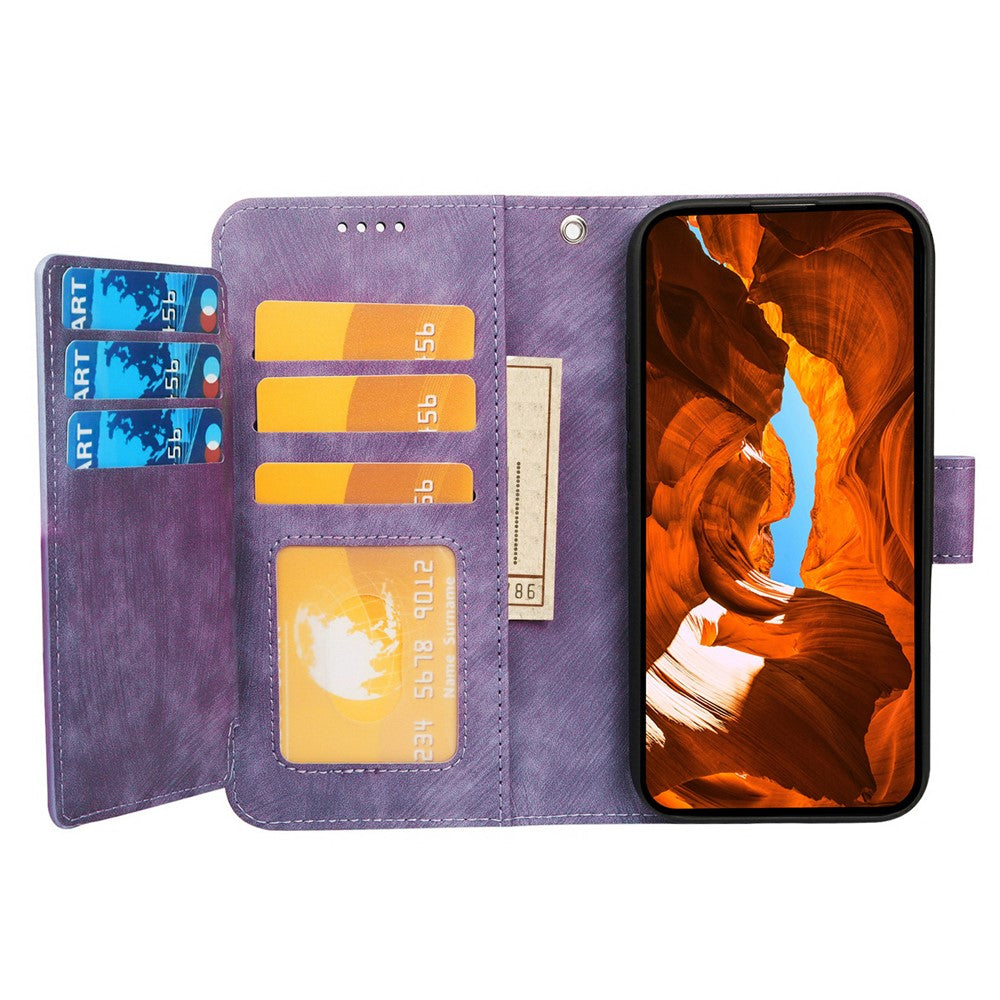 For Oppo Reno14 Pro 5G (Global) Leather Case Line Pattern Wallet Phone Cover with 9 Card Slots - Purple