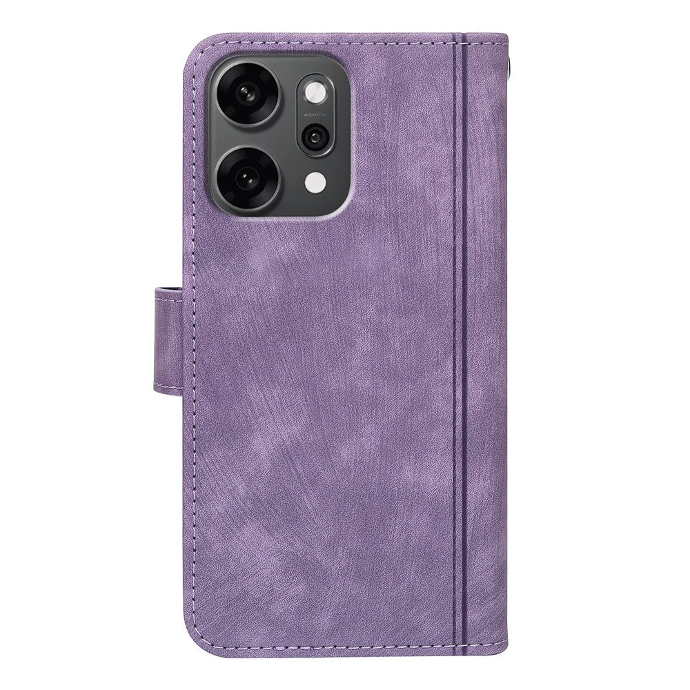 For Oppo Reno14 Pro 5G (Global) Leather Case Line Pattern Wallet Phone Cover with 9 Card Slots - Purple