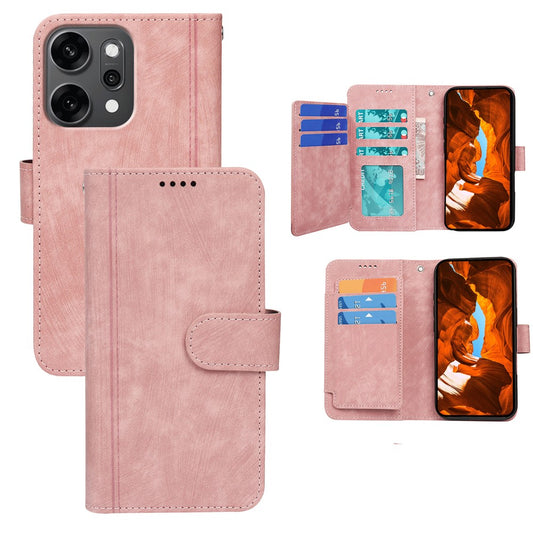 For Oppo Reno14 Pro 5G (Global) Leather Case Line Pattern Wallet Phone Cover with 9 Card Slots - Rose Gold
