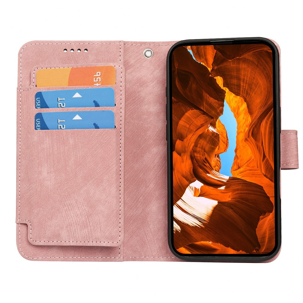 For Oppo Reno14 Pro 5G (Global) Leather Case Line Pattern Wallet Phone Cover with 9 Card Slots - Rose Gold