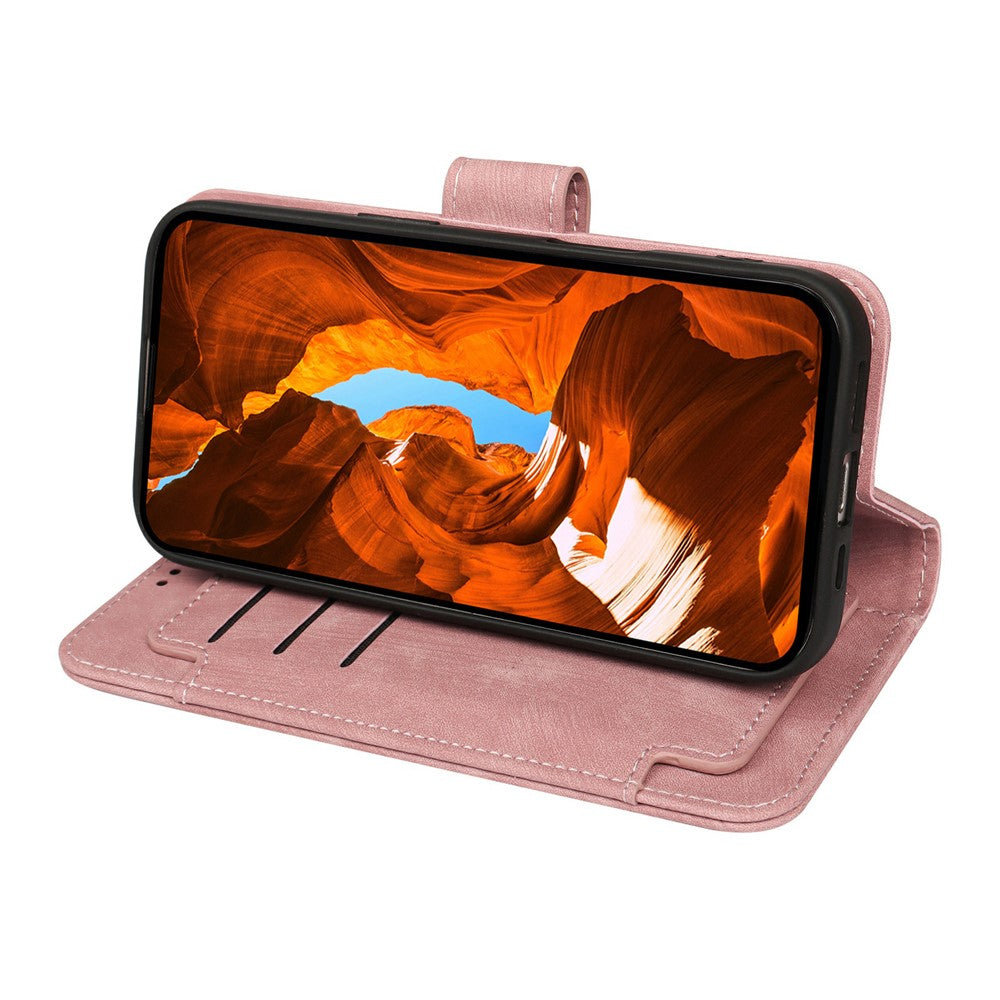 For Oppo Reno14 Pro 5G (Global) Leather Case Line Pattern Wallet Phone Cover with 9 Card Slots - Rose Gold