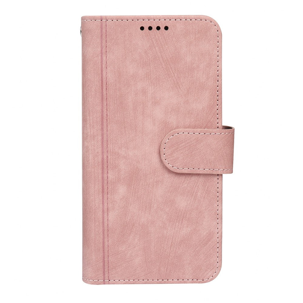 For Oppo Reno14 Pro 5G (Global) Leather Case Line Pattern Wallet Phone Cover with 9 Card Slots - Rose Gold