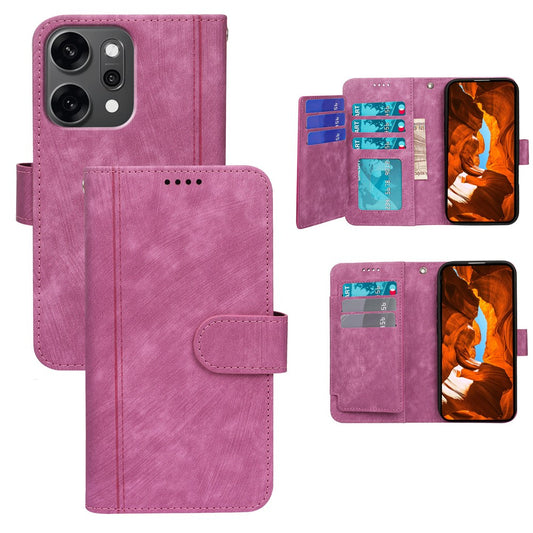 For Oppo Reno14 Pro 5G (Global) Leather Case Line Pattern Wallet Phone Cover with 9 Card Slots - Rose