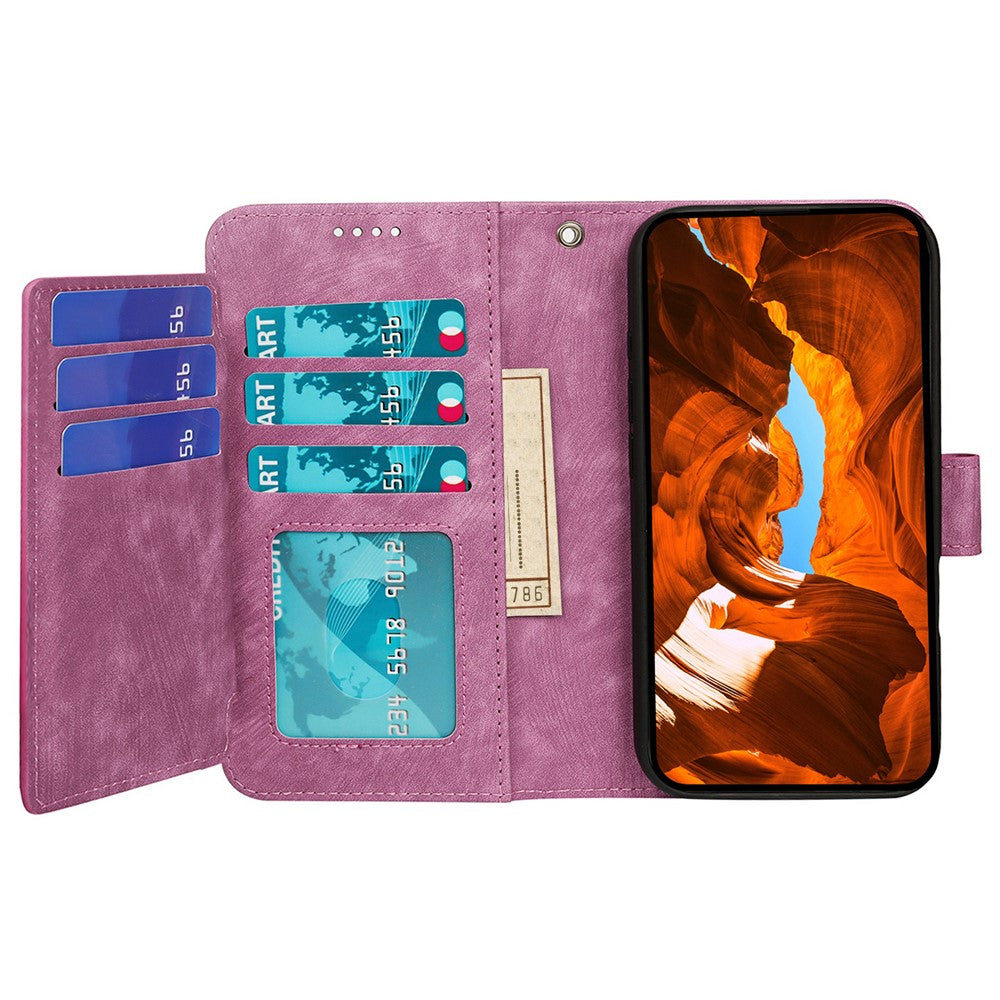For Oppo Reno14 Pro 5G (Global) Leather Case Line Pattern Wallet Phone Cover with 9 Card Slots - Rose