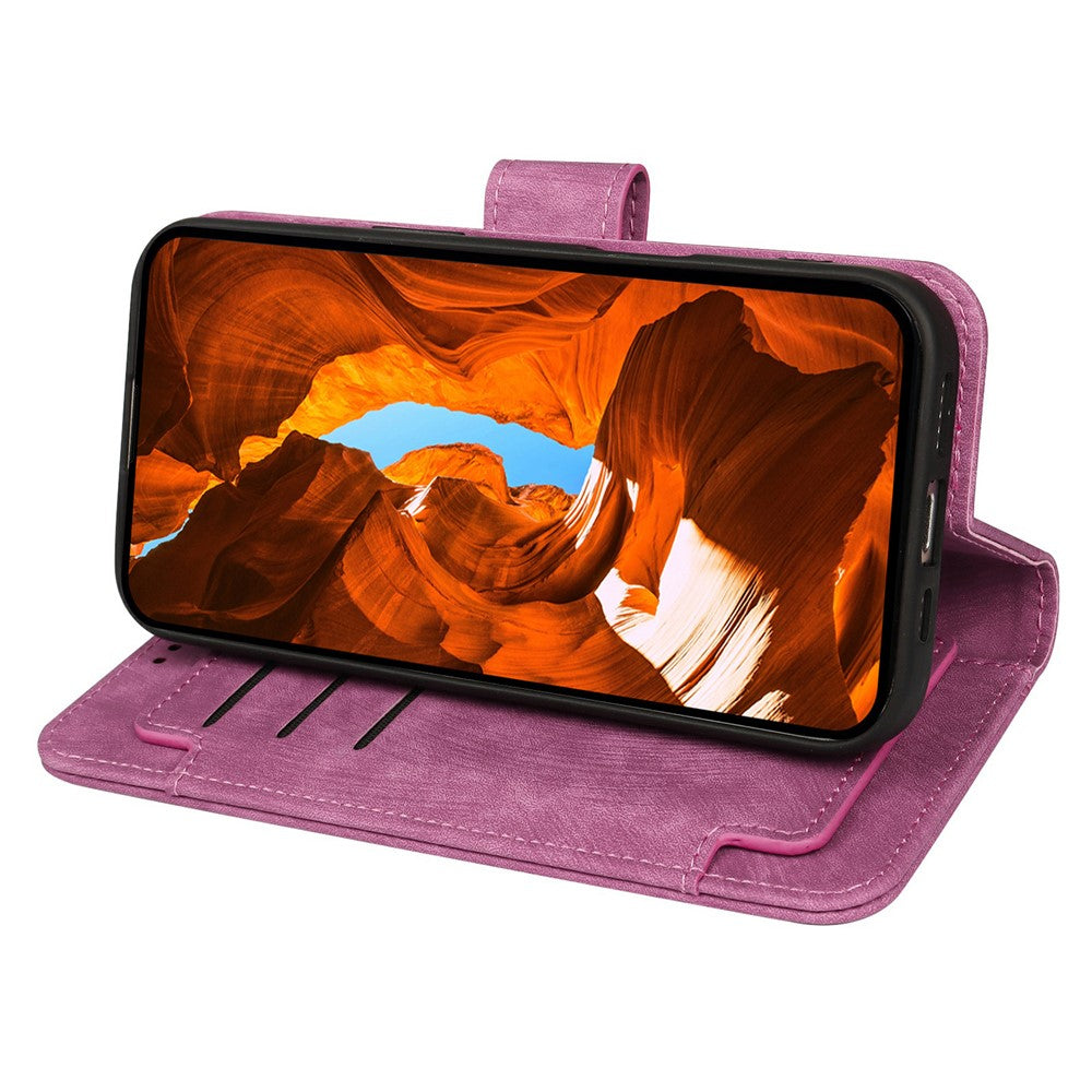 For Oppo Reno14 Pro 5G (Global) Leather Case Line Pattern Wallet Phone Cover with 9 Card Slots - Rose