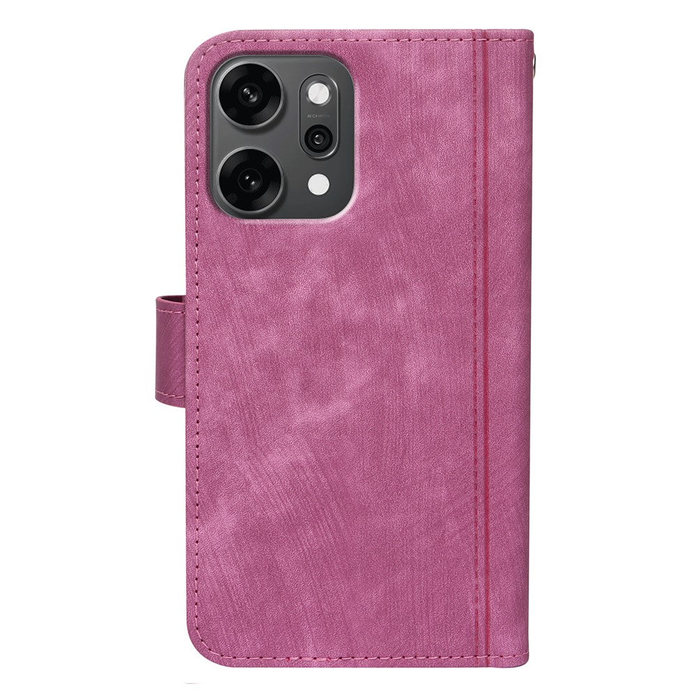 For Oppo Reno14 Pro 5G (Global) Leather Case Line Pattern Wallet Phone Cover with 9 Card Slots - Rose