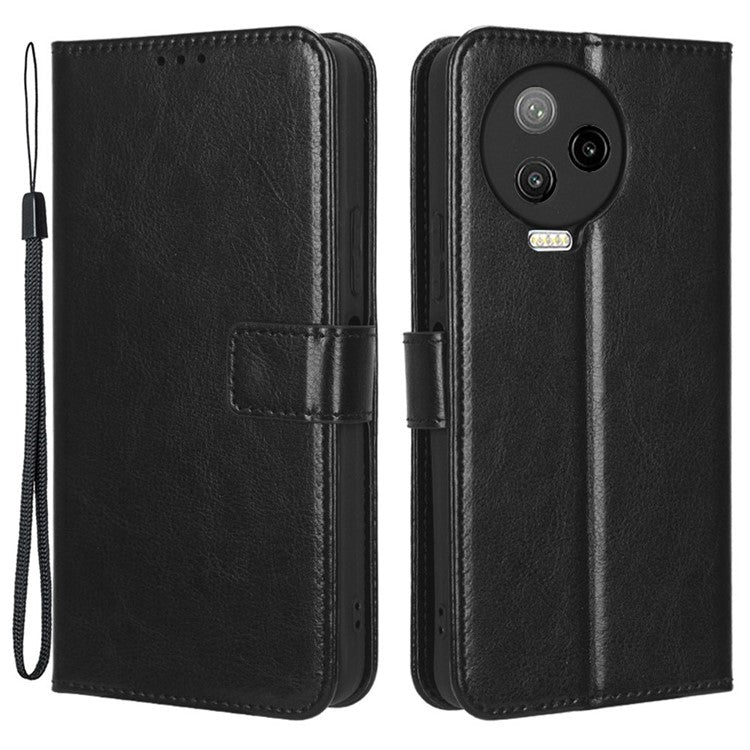 For Infinix Note 12 Pro 4G X676B Crazy Horse Texture PU Leather Wallet Phone Case Folio Flip Hands-Free Stand Cover - Black