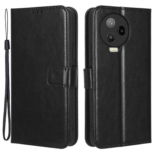 For Infinix Note 12 Pro 4G X676B Crazy Horse Texture PU Leather Wallet Phone Case Folio Flip Hands-Free Stand Cover - Black