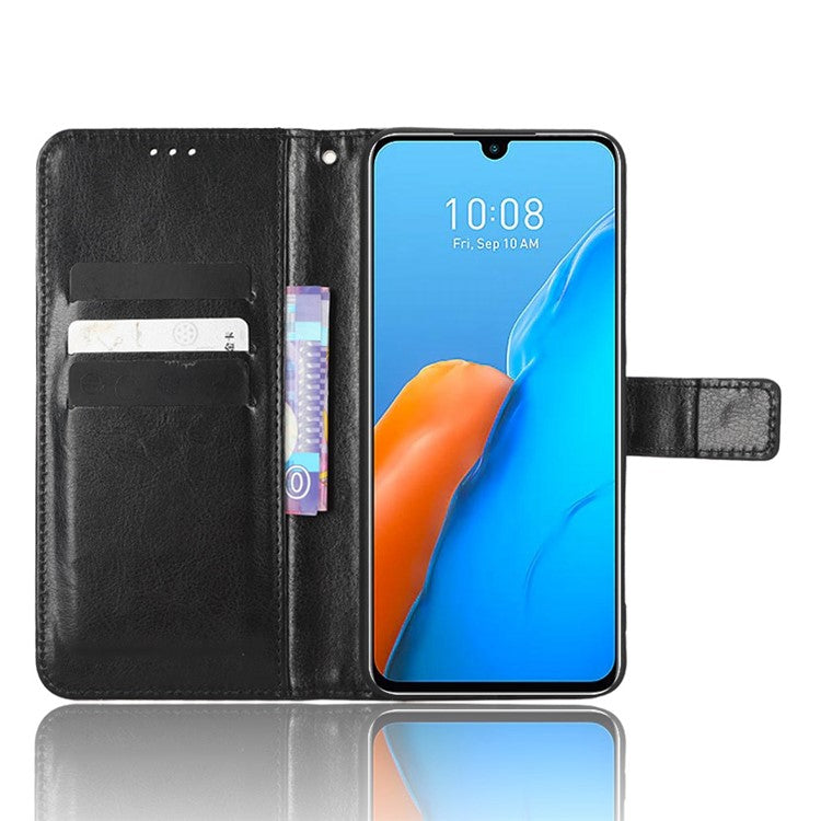 For Infinix Note 12 Pro 4G X676B Crazy Horse Texture PU Leather Wallet Phone Case Folio Flip Hands-Free Stand Cover - Black