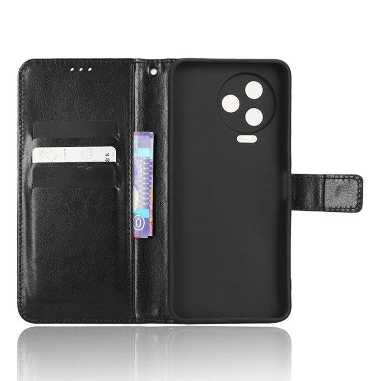 For Infinix Note 12 Pro 4G X676B Crazy Horse Texture PU Leather Wallet Phone Case Folio Flip Hands-Free Stand Cover - Black