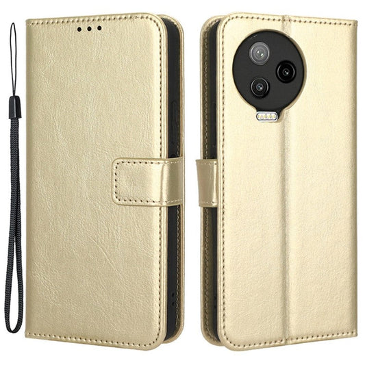 For Infinix Note 12 Pro 4G X676B Crazy Horse Texture PU Leather Wallet Phone Case Folio Flip Hands-Free Stand Cover - Gold