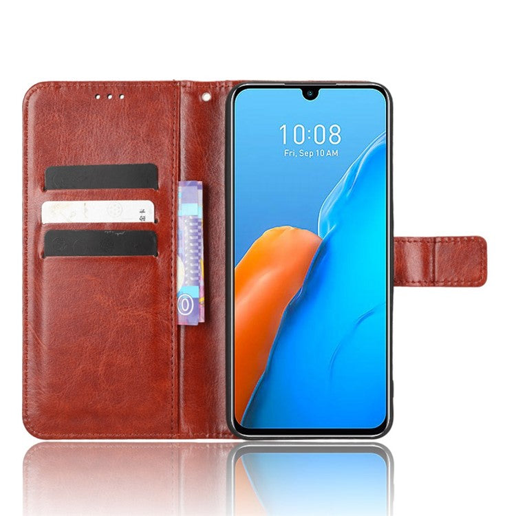 For Infinix Note 12 Pro 4G X676B Crazy Horse Texture PU Leather Wallet Phone Case Folio Flip Hands-Free Stand Cover - Brown
