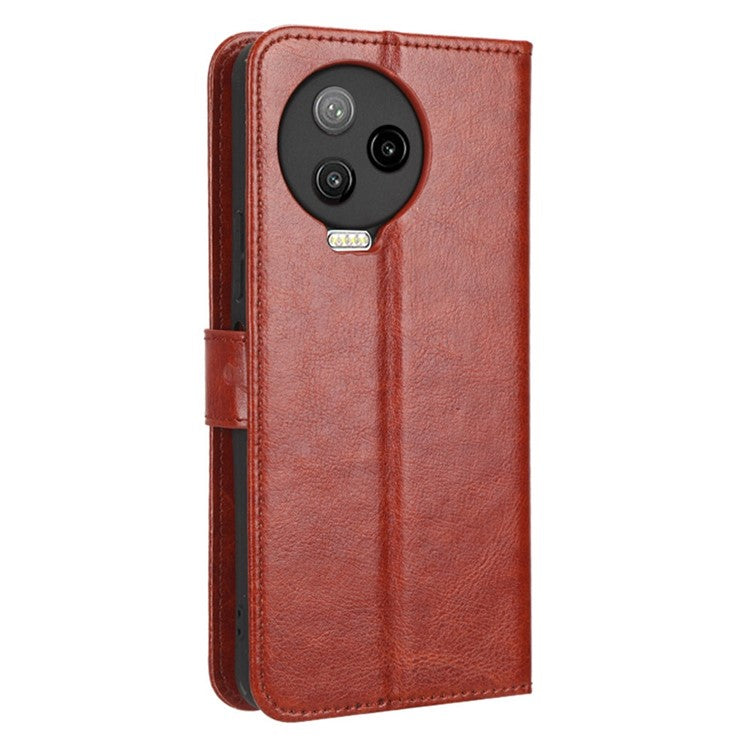 For Infinix Note 12 Pro 4G X676B Crazy Horse Texture PU Leather Wallet Phone Case Folio Flip Hands-Free Stand Cover - Brown