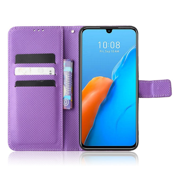 For Infinix Note 12 Pro 4G X676B Fully Wrapped Diamond Texture PU Leather Stand Magnetic Clasp Case Wallet Phone Cover - Purple