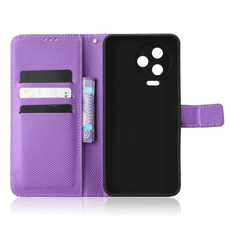 For Infinix Note 12 Pro 4G X676B Fully Wrapped Diamond Texture PU Leather Stand Magnetic Clasp Case Wallet Phone Cover - Purple