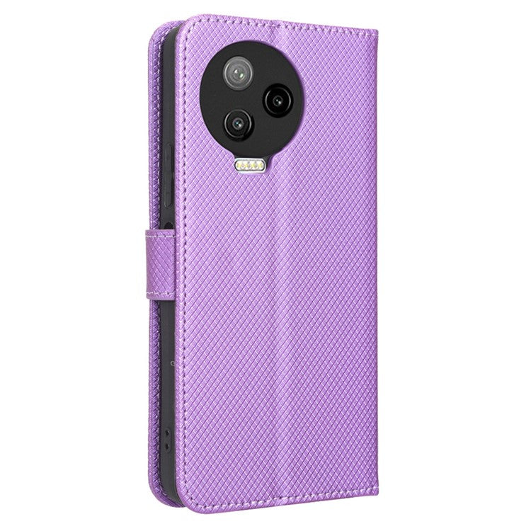 For Infinix Note 12 Pro 4G X676B Fully Wrapped Diamond Texture PU Leather Stand Magnetic Clasp Case Wallet Phone Cover - Purple