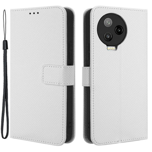 For Infinix Note 12 Pro 4G X676B Fully Wrapped Diamond Texture PU Leather Stand Magnetic Clasp Case Wallet Phone Cover - White
