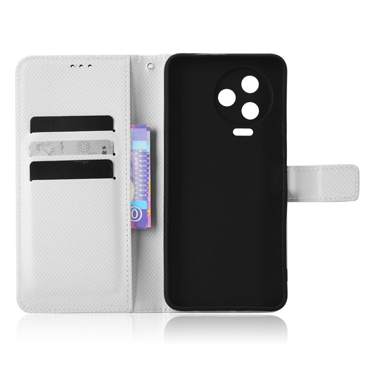 For Infinix Note 12 Pro 4G X676B Fully Wrapped Diamond Texture PU Leather Stand Magnetic Clasp Case Wallet Phone Cover - White