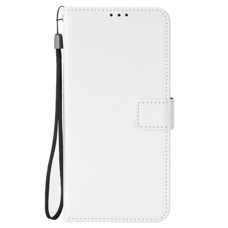 For Infinix Note 12 Pro 4G X676B Fully Wrapped Diamond Texture PU Leather Stand Magnetic Clasp Case Wallet Phone Cover - White