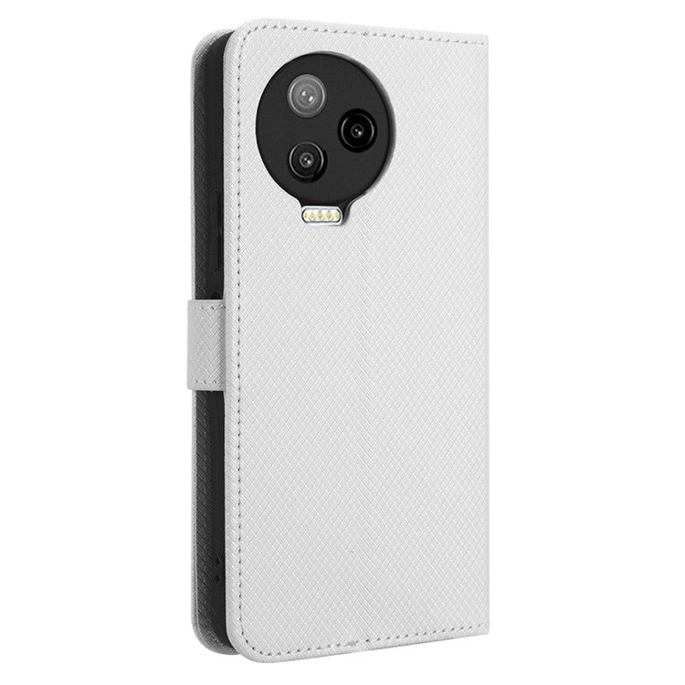 For Infinix Note 12 Pro 4G X676B Fully Wrapped Diamond Texture PU Leather Stand Magnetic Clasp Case Wallet Phone Cover - White