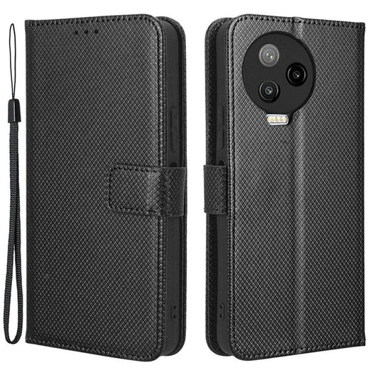 For Infinix Note 12 Pro 4G X676B Fully Wrapped Diamond Texture PU Leather Stand Magnetic Clasp Case Wallet Phone Cover - Black