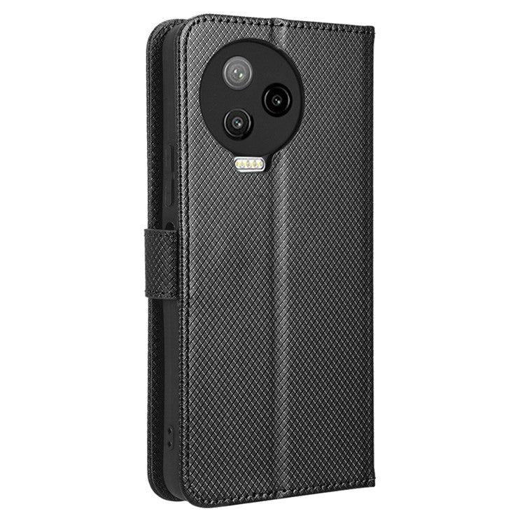 For Infinix Note 12 Pro 4G X676B Fully Wrapped Diamond Texture PU Leather Stand Magnetic Clasp Case Wallet Phone Cover - Black
