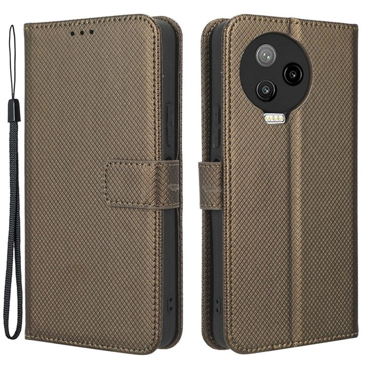 For Infinix Note 12 Pro 4G X676B Fully Wrapped Diamond Texture PU Leather Stand Magnetic Clasp Case Wallet Phone Cover - Brown