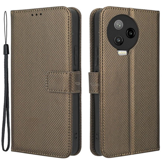 For Infinix Note 12 Pro 4G X676B Fully Wrapped Diamond Texture PU Leather Stand Magnetic Clasp Case Wallet Phone Cover - Brown