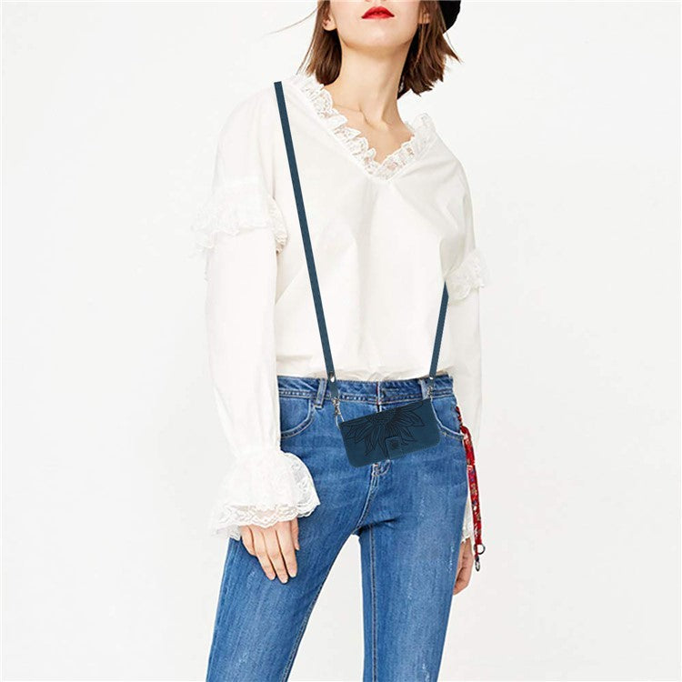 For OnePlus Nord N300 5G HT04 Sunflower Imprinted PU Leather Cover Flip Stand Skin-Touch Wallet Phone Case with Shoulder Strap - Jet Blue