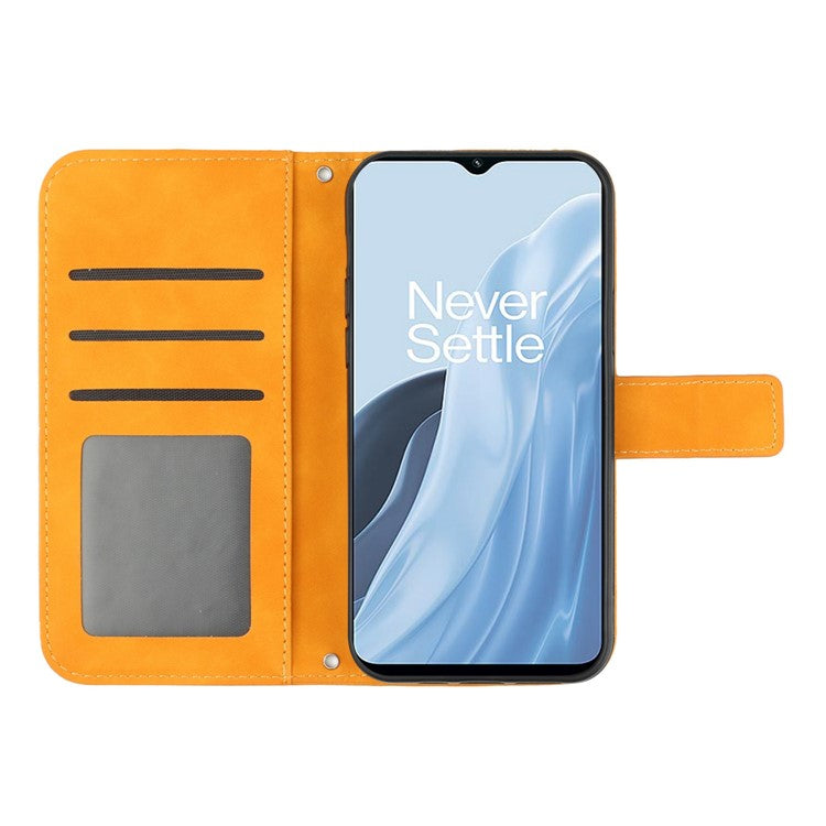 For OnePlus Nord N300 5G HT04 Sunflower Imprinted PU Leather Cover Flip Stand Skin-Touch Wallet Phone Case with Shoulder Strap - Yellow