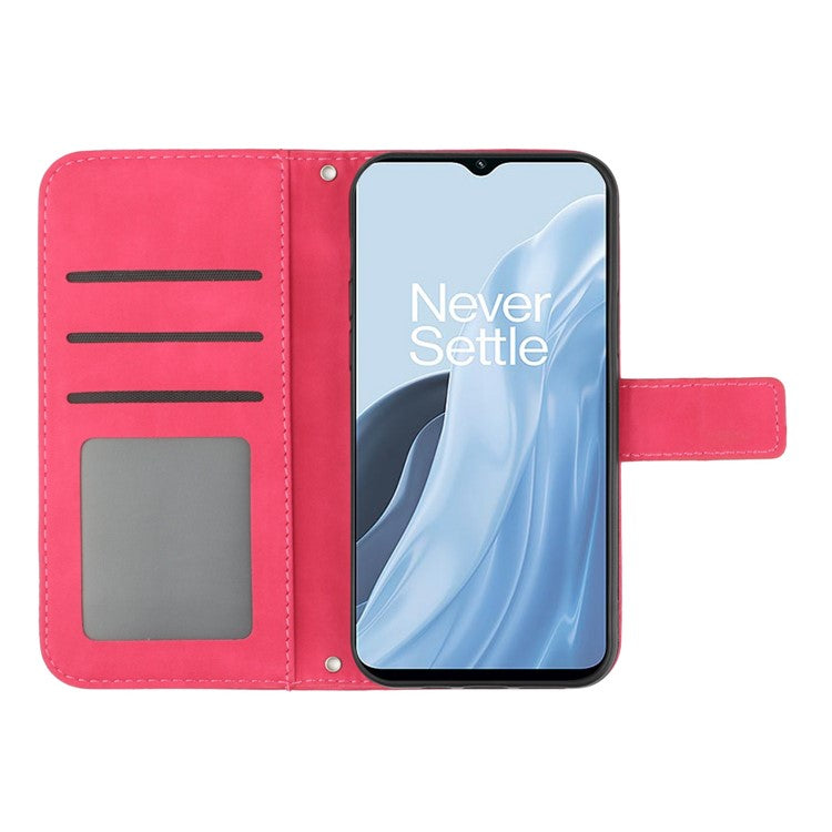 For OnePlus Nord N300 5G HT04 Sunflower Imprinted PU Leather Cover Flip Stand Skin-Touch Wallet Phone Case with Shoulder Strap - Rose