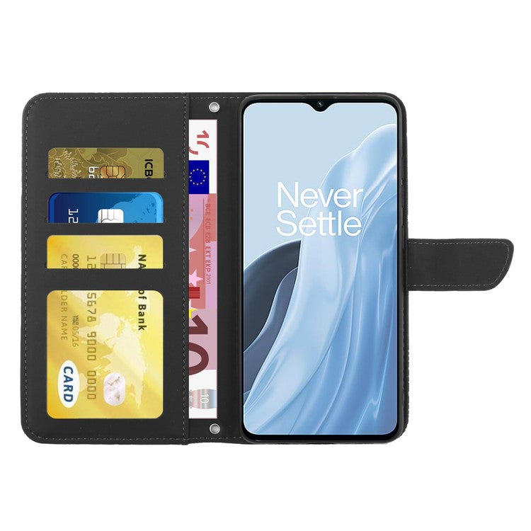 For OnePlus Nord N300 5G HT03 Butterfly Flowers Imprinted Skin-touch PU Leather Phone Case Magnetic Closure Wallet Function Stand Cover with Shoulder Strap - Black