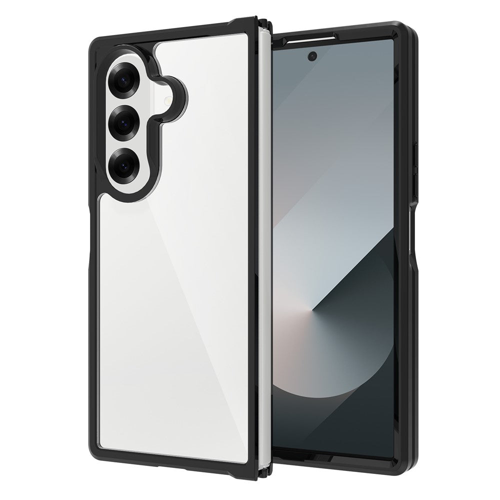 For Samsung Galaxy Z Fold7 5G Case Anti-Scratch TPU + Acrylic Clear Back Phone Cover - Black