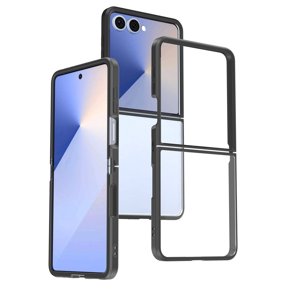 For Samsung Galaxy Z Flip7 5G Case Anti-Scratch TPU + Acrylic Clear Back Phone Cover - Black