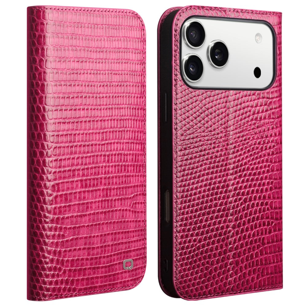 QIALINO For iPhone 17 Pro Max Wallet Case Crocodile Texture Genuine Cow Leather Anti-Drop Phone Cover