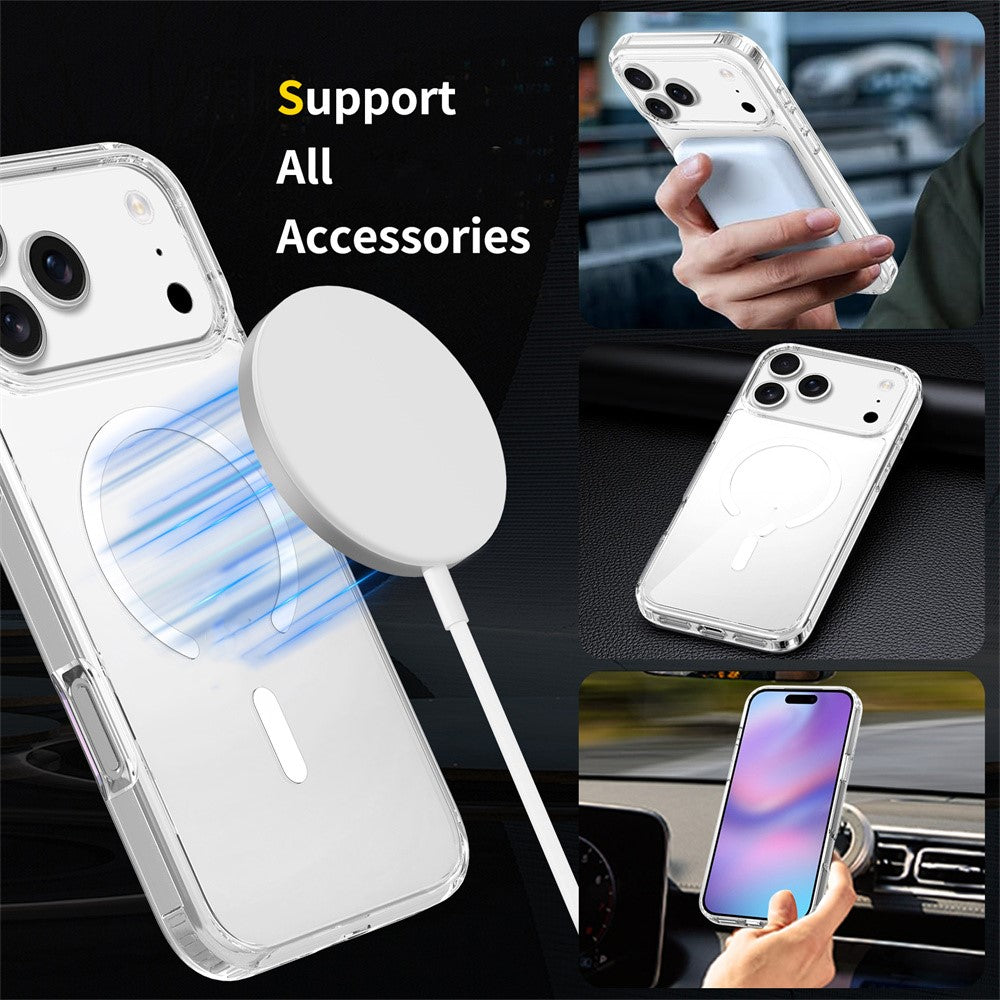 For iPhone 17 Pro Max Magnetic Case 2.0mm Scratch Resistant TPU + PC Clear Phone Cover