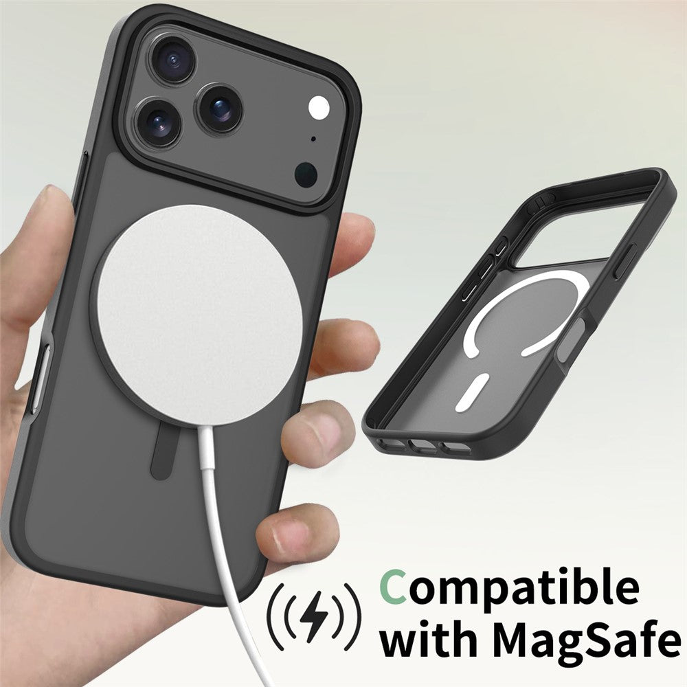 For iPhone 17 Pro Max Case Compatible with MagSafe TPU Frame Acrylic Back Phone Cover Skin Touch - Black
