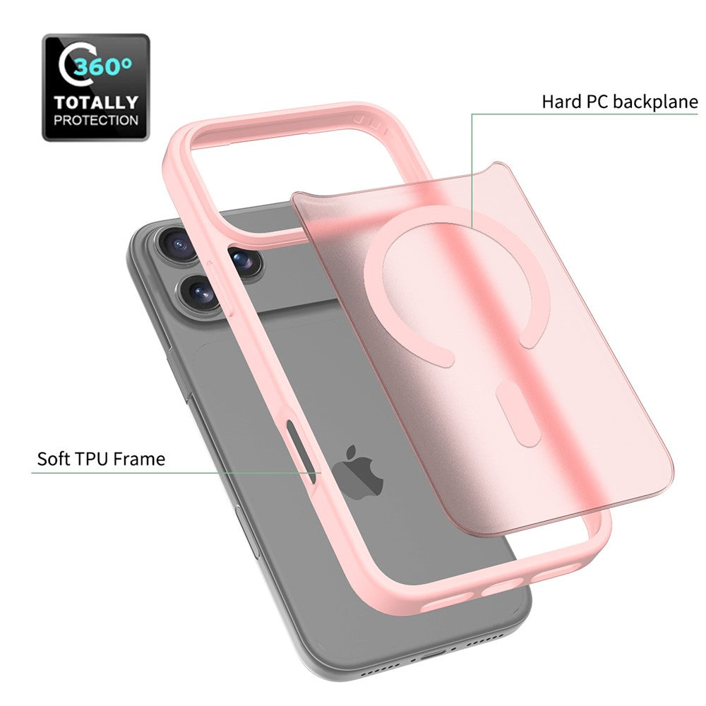 For iPhone 17 Pro Max Case Compatible with MagSafe TPU Frame Acrylic Back Phone Cover Skin Touch - Pink
