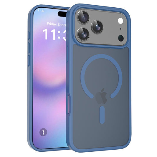 For iPhone 17 Pro Max Case Compatible with MagSafe TPU Frame Acrylic Back Phone Cover Skin Touch - Blue