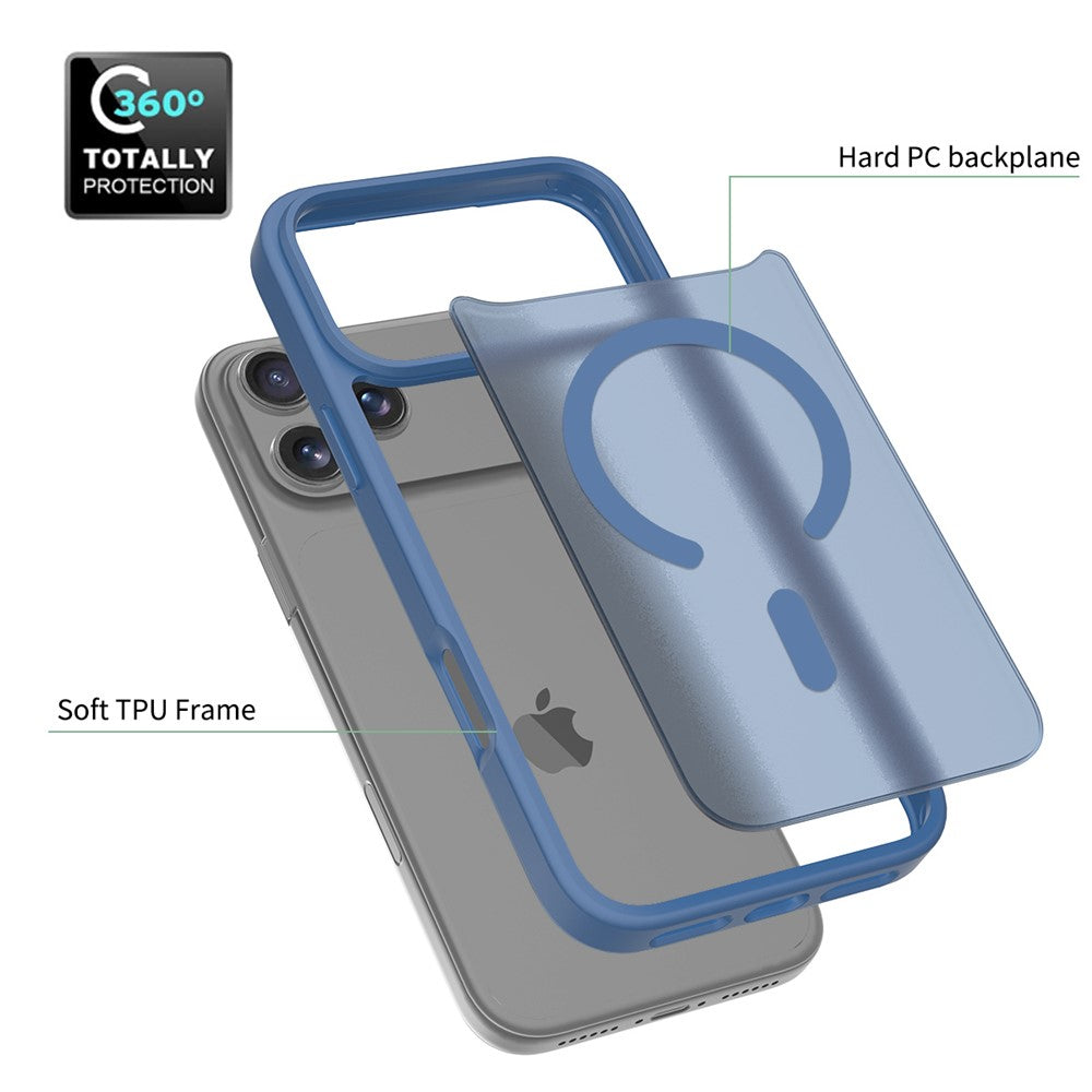 For iPhone 17 Pro Max Case Compatible with MagSafe TPU Frame Acrylic Back Phone Cover Skin Touch - Blue