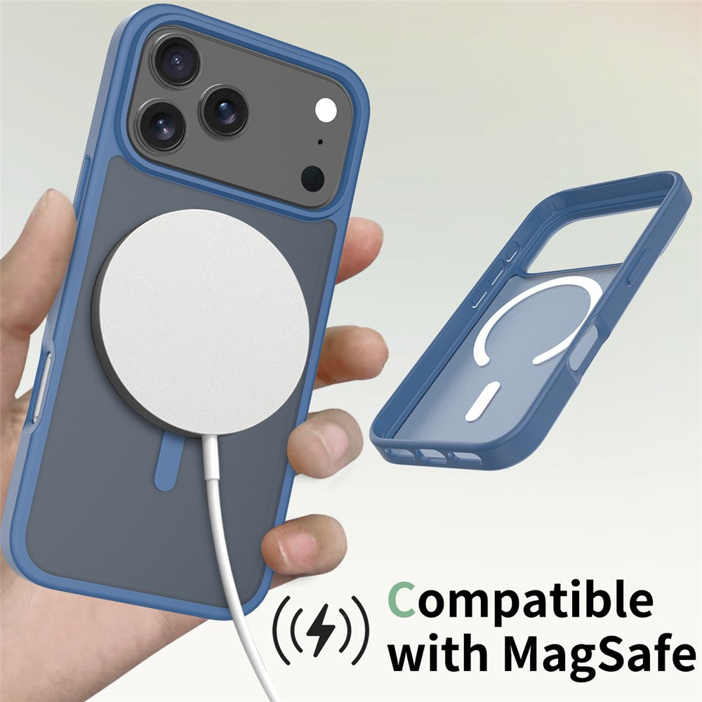 For iPhone 17 Pro Max Case Compatible with MagSafe TPU Frame Acrylic Back Phone Cover Skin Touch - Blue